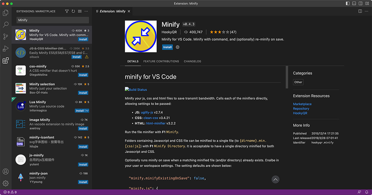 Visual Studio Code 安裝 Minify